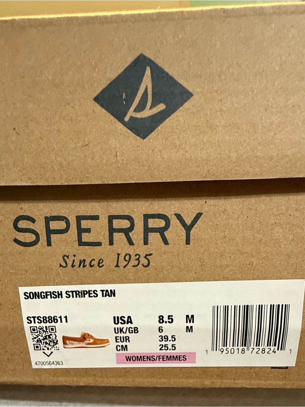 Sperry Tan Suede and Cream Striped Boat Shoes - Picture 5 of 6